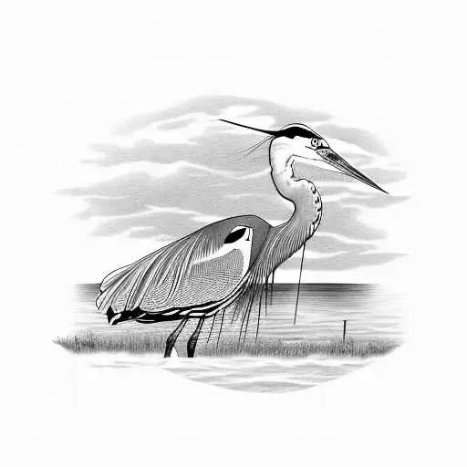 heron on a lake tattoo design idea