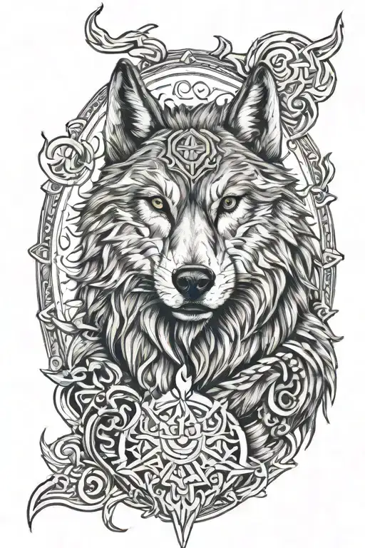 wolf viking masculine tattoo design idea