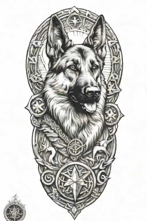 German shepherd Norse mythology symbols tattoo design idea