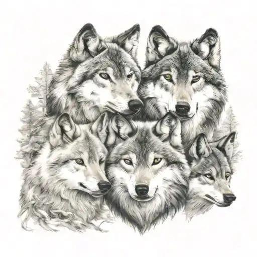 wolf family members tattoo design idea