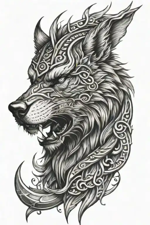Viking wolf hybrid tattoo design idea