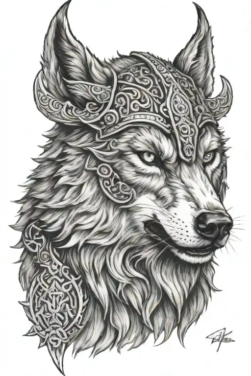 Viking wolf hybrid tattoo design idea