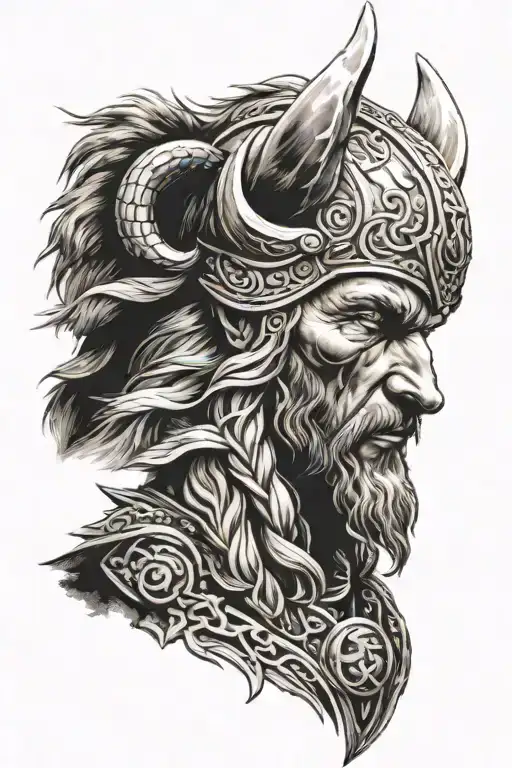 Viking and wolf head  tattoo design idea