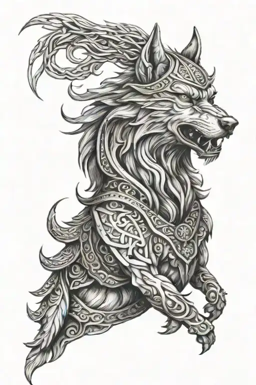 Viking wolf hybrid tattoo design idea