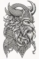 Viking and wolf head  tattoo design idea
