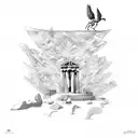 fall of Icarus with Greek architecture around it  tattoo design idea