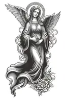 Virgin Mary holding infant angel wings tattoo design idea