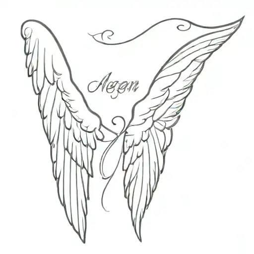 Megan name with angel wings on the sides tattoo design idea