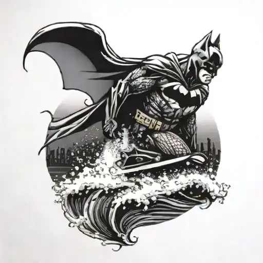 The Dark Knight symbol with water skiing waves behind it tattoo design idea