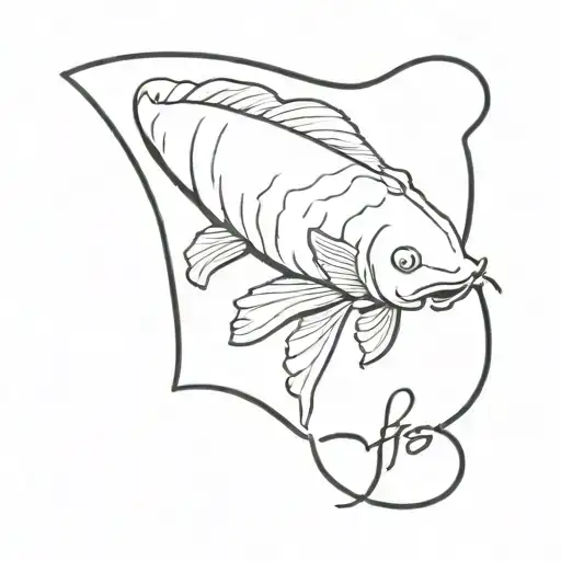 small stamp with koi fish and in the corner  bar have 1969 add sparkles inside the stamp  tattoo design idea