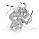 oriental paintbrush style samurai fighting a dragon tattoo design idea