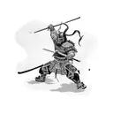 oriental paintbrush style samurai fighting a dragon tattoo design idea