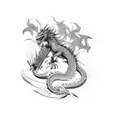 oriental paintbrush style samurai fighting a dragon tattoo design idea