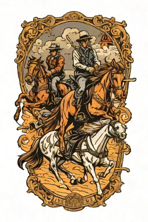 train robbery scene featuring bandits riding horses tattoo design idea