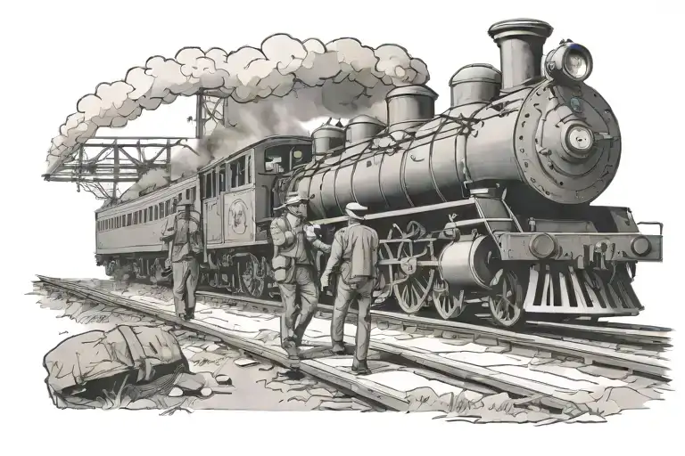 train robbery scene set tattoo design idea