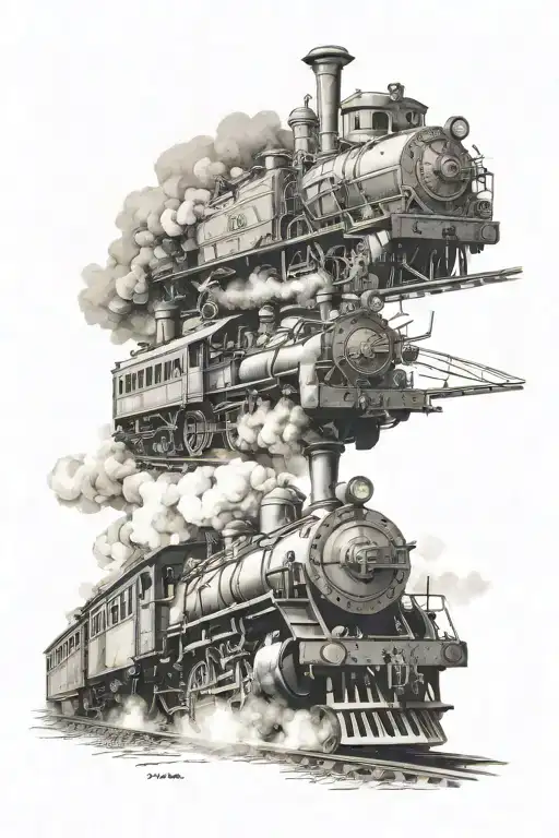 train robbery scene tattoo design idea