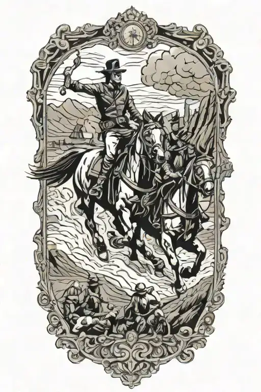 train robbery scene featuring bandits riding horses tattoo design idea
