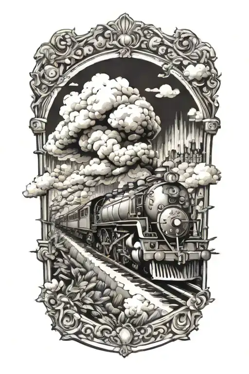 train robbery scene tattoo design idea