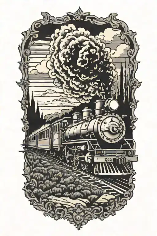 train robbery scene tattoo design idea