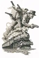 train robbery scene tattoo design idea