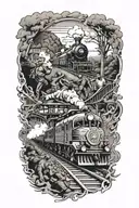 train robbery scene tattoo design idea