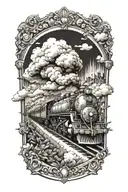 train robbery scene tattoo design idea