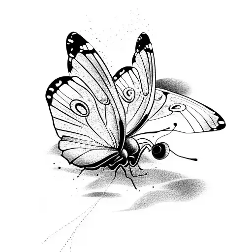 A beautiful butterfly flying over a serene beach at sunset tattoo design idea
