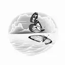 A beautiful butterfly flying over a serene beach at sunset tattoo design idea