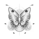 A beautiful butterfly flying over a serene beach at sunset tattoo design idea