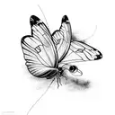 A beautiful butterfly flying over a serene beach at sunset tattoo design idea