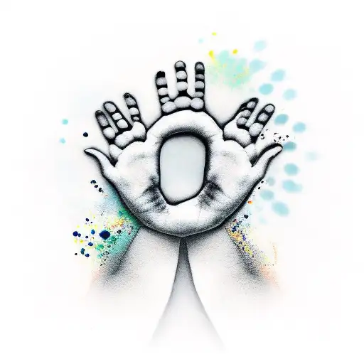 Baby Handprint with name AMELIA tattoo design idea