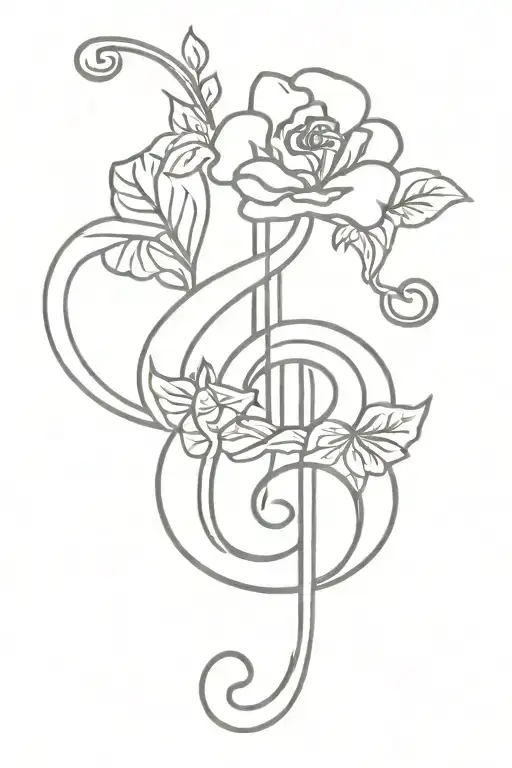 treble clef with geraniums tied,  tattoo design idea