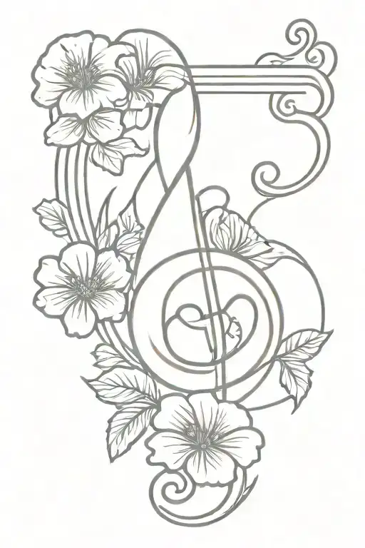 treble clef with geraniums tied,  tattoo design idea
