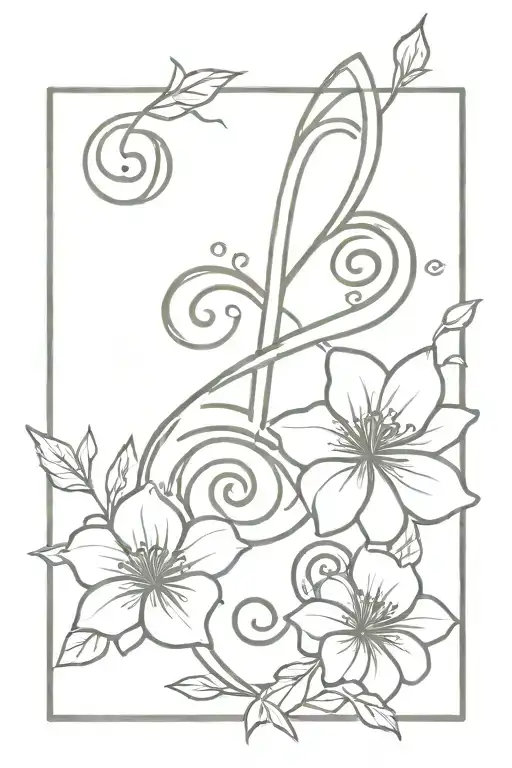 treble clef with geraniums floral elements intertwined tattoo design idea