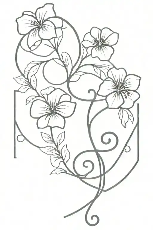 treble clef with geraniums tied, minimalistic lineart  tattoo design idea