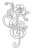 treble clef with geraniums tied,  tattoo design idea