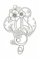 treble clef with geraniums tied,  tattoo design idea