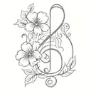 treble clef with geraniums tied tattoo design idea