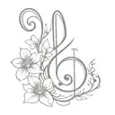 treble clef with geraniums tied tattoo design idea