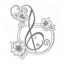 treble clef with geraniums tied tattoo design idea