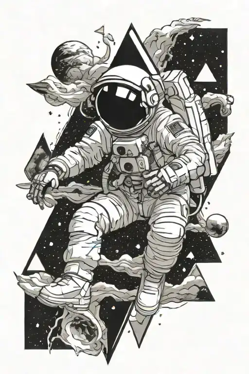 space tear with astronaut upside down triangle, says freefall tattoo design idea