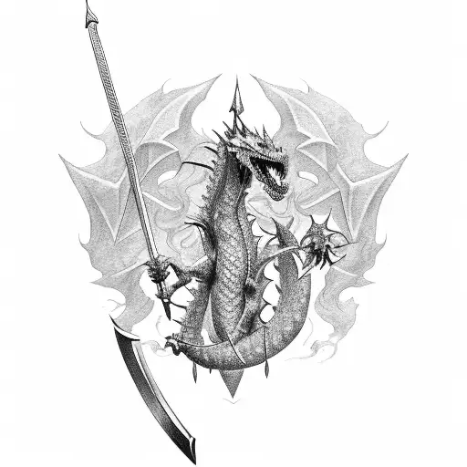 Knight slaying a dragon tattoo design idea