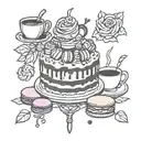 cake, macarons, candy heart, coffee tattoo design idea