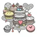 cake, macarons, candy heart, coffee tattoo design idea