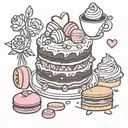 cake, macarons, candy heart, coffee tattoo design idea