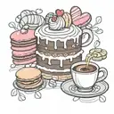 cake, macarons, candy heart, coffee tattoo design idea
