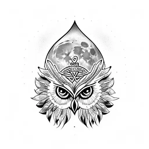 rose owl moon feathers gemini tattoo design idea