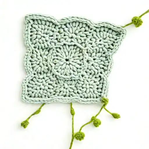 crochet granny square shape and integrate plants tattoo design idea