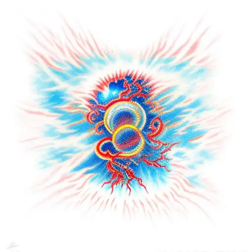 explosion cloud with red and blue lightning flowing through it  tattoo design idea
