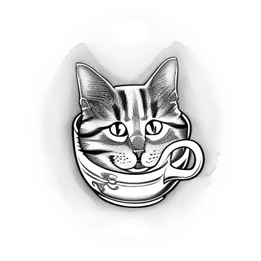 A coffee mug with a cat tail forming the handle tattoo design idea